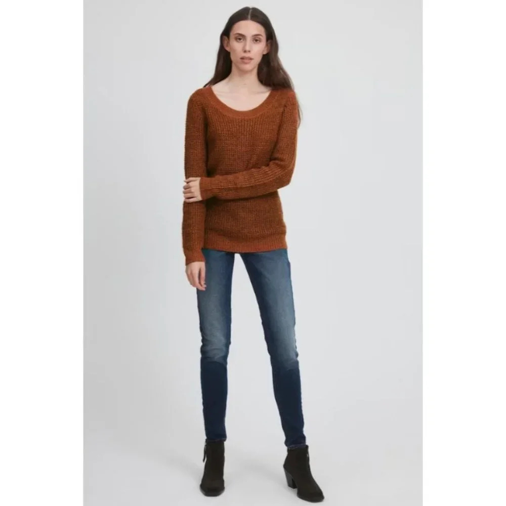 ICHI Ihodansa Rust / Ginger / Orange Long Sleeve Thick Waffle Knit Sweater LG - Picture 7 of 16